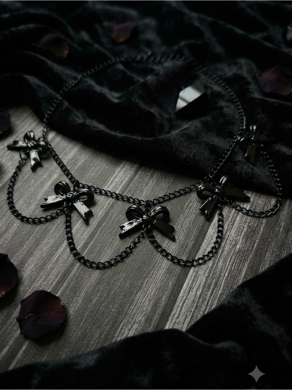 Hand Crafted Black Bow Chain Necklace